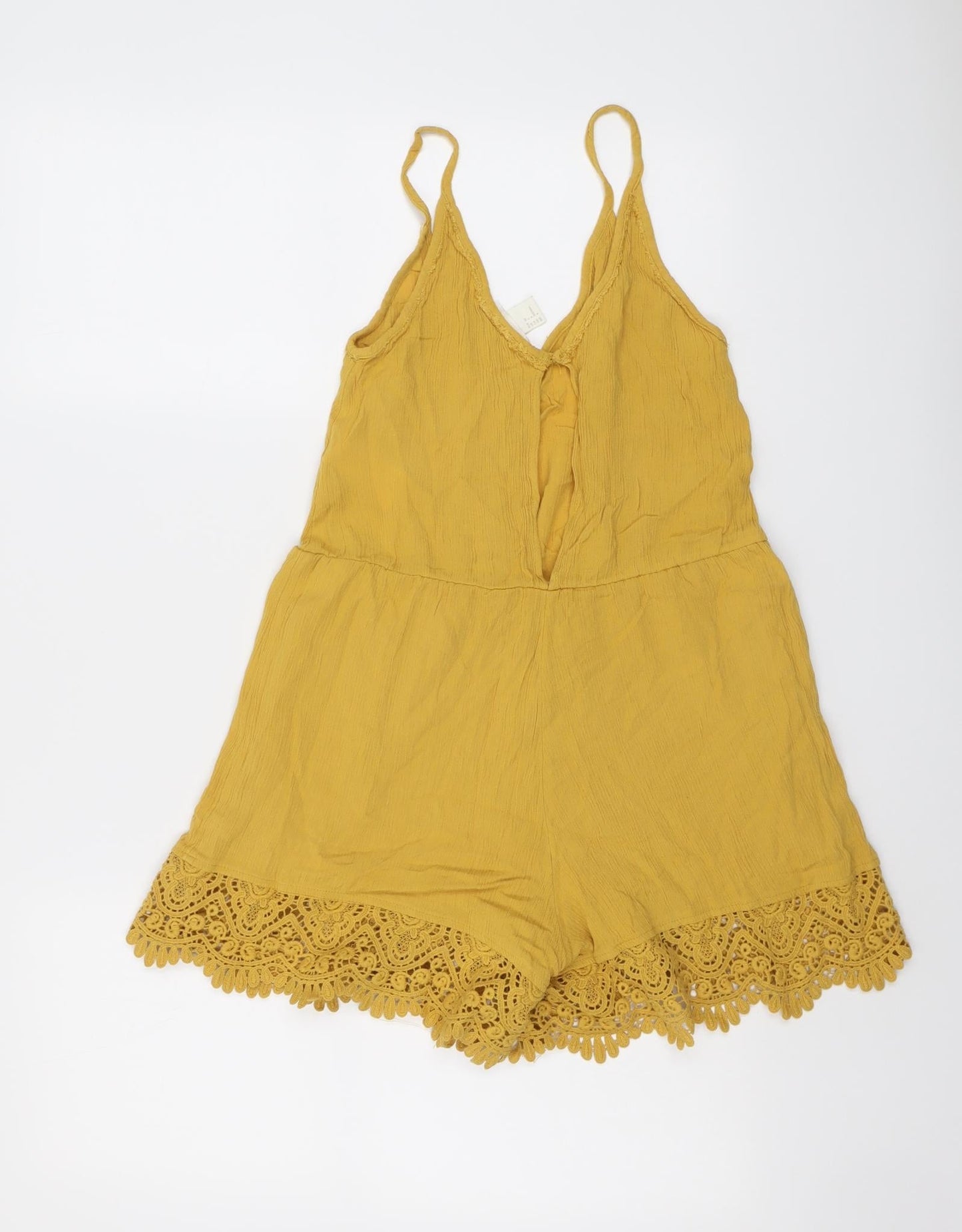 H&M Womens Yellow Viscose Playsuit One-Piece Size 8 Pullover - Crocheted Lace Detail