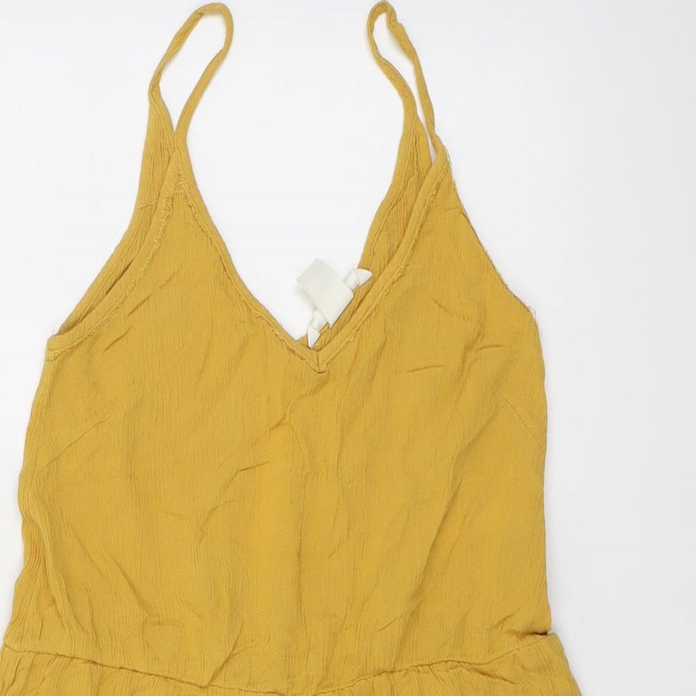 H&M Womens Yellow Viscose Playsuit One-Piece Size 8 Pullover - Crocheted Lace Detail