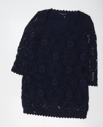 French Connection Womens Blue Geometric Cotton A-Line Size 10 Scoop Neck Pullover