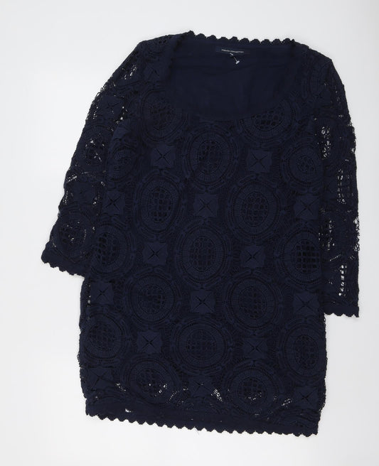 French Connection Womens Blue Geometric Cotton A-Line Size 10 Scoop Neck Pullover