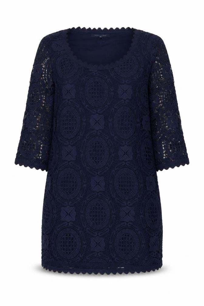 French Connection Womens Blue Geometric Cotton A-Line Size 10 Scoop Neck Pullover