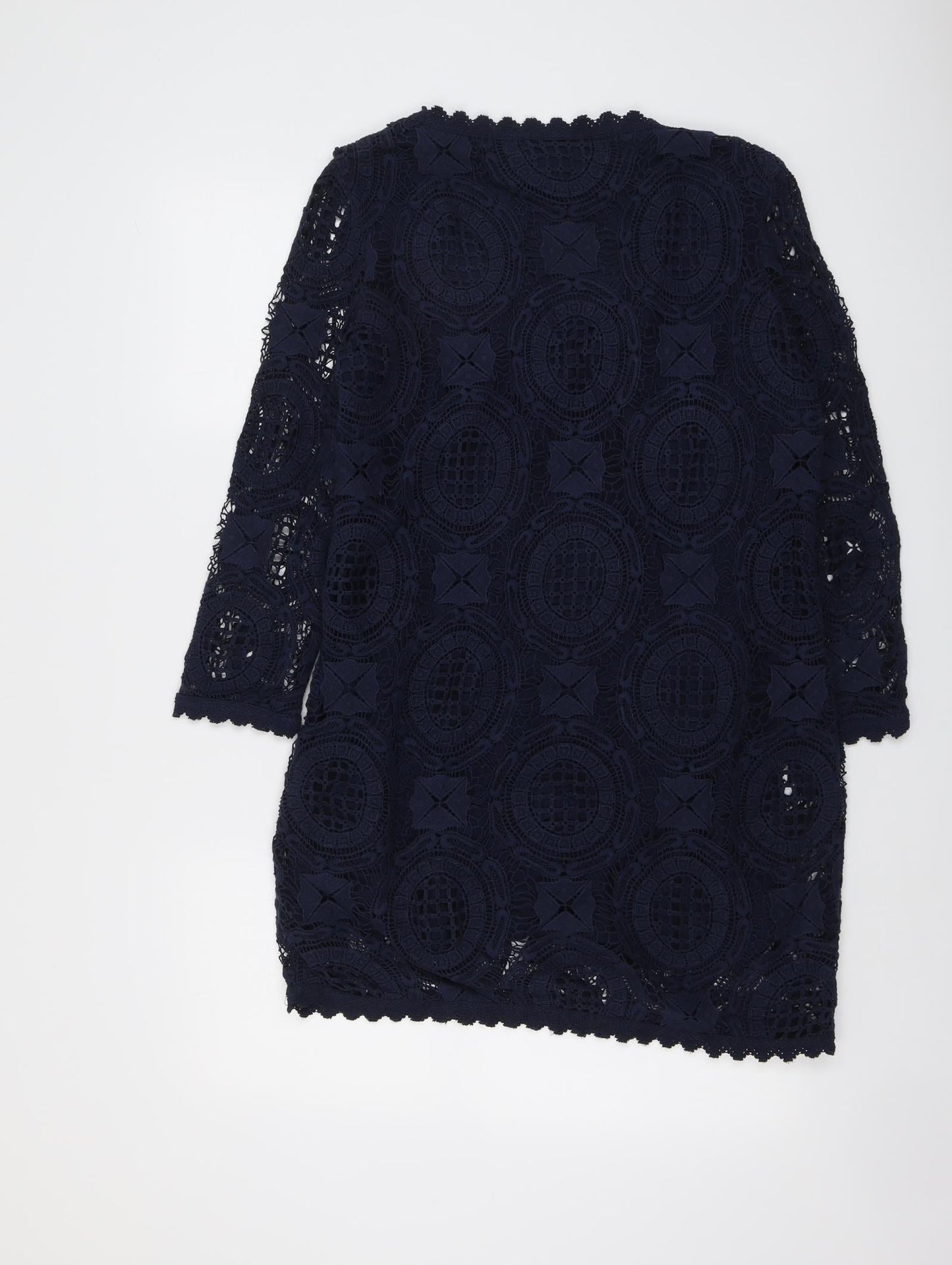 French Connection Womens Blue Geometric Cotton A-Line Size 10 Scoop Neck Pullover