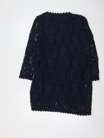 French Connection Womens Blue Geometric Cotton A-Line Size 10 Scoop Neck Pullover