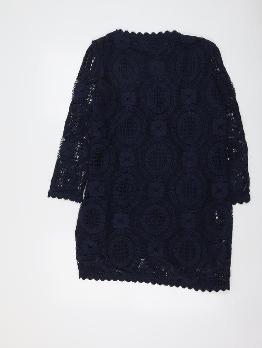 French Connection Womens Blue Geometric Cotton A-Line Size 10 Scoop Neck Pullover