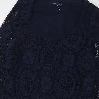 French Connection Womens Blue Geometric Cotton A-Line Size 10 Scoop Neck Pullover