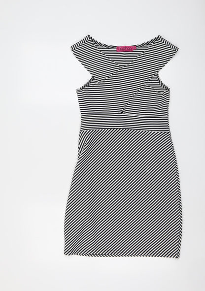 Boohoo Womens Black Striped Polyester Bodycon Size 10 V-Neck Pullover