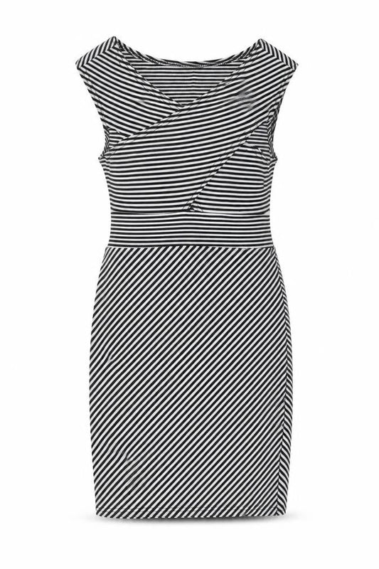 Boohoo Womens Black Striped Polyester Bodycon Size 10 V-Neck Pullover