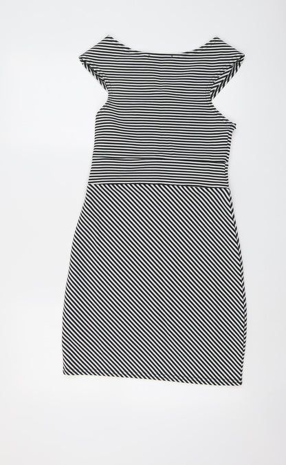 Boohoo Womens Black Striped Polyester Bodycon Size 10 V-Neck Pullover