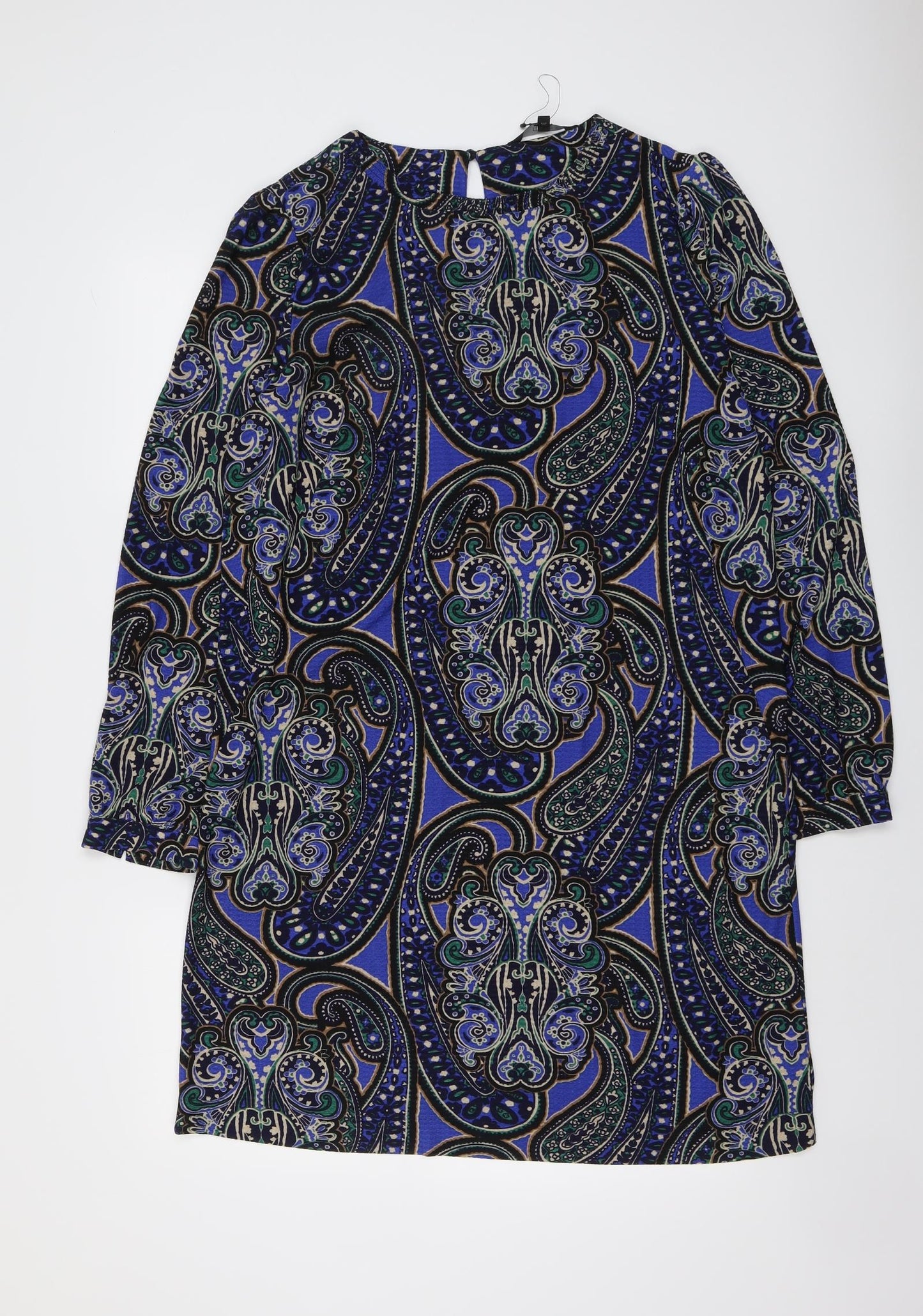 NEXT Womens Blue Geometric Polyester Sheath Size 16 Round Neck Button