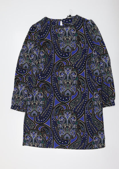 NEXT Womens Blue Geometric Polyester Sheath Size 16 Round Neck Button