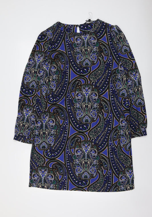 NEXT Womens Blue Geometric Polyester Sheath Size 16 Round Neck Button