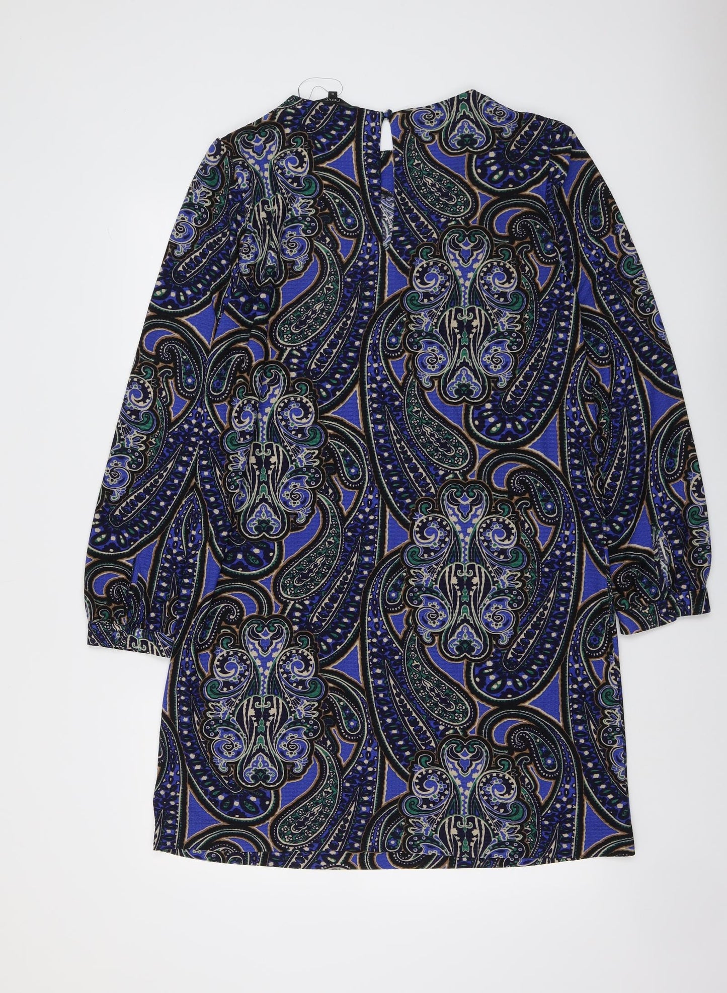 NEXT Womens Blue Geometric Polyester Sheath Size 16 Round Neck Button