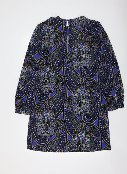 NEXT Womens Blue Geometric Polyester Sheath Size 16 Round Neck Button