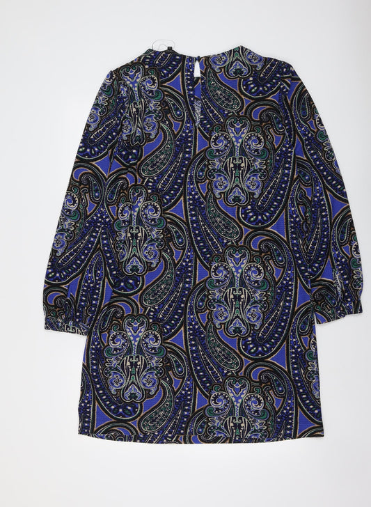 NEXT Womens Blue Geometric Polyester Sheath Size 16 Round Neck Button