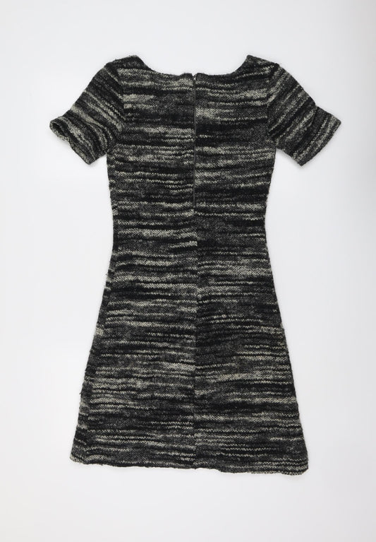 Phase Eight Womens Black Acrylic A-Line Size 8 Round Neck Zip
