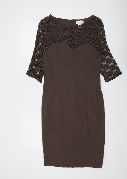 HEINE Womens Brown Floral Viscose A-Line Size 14 Round Neck Zip