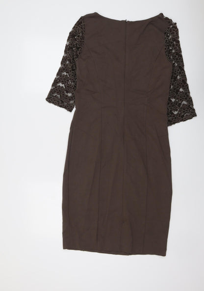 HEINE Womens Brown Floral Viscose A-Line Size 14 Round Neck Zip