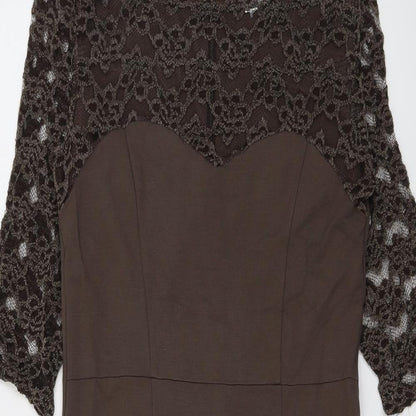 HEINE Womens Brown Floral Viscose A-Line Size 14 Round Neck Zip