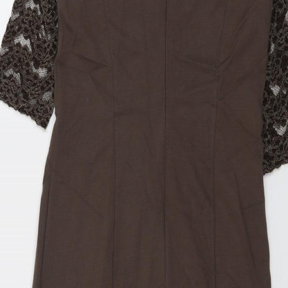HEINE Womens Brown Floral Viscose A-Line Size 14 Round Neck Zip