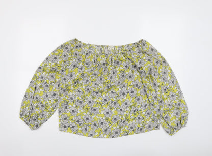 Miss Selfridge Womens Yellow Floral Polyester Basic Blouse Size 6 Off the Shoulder