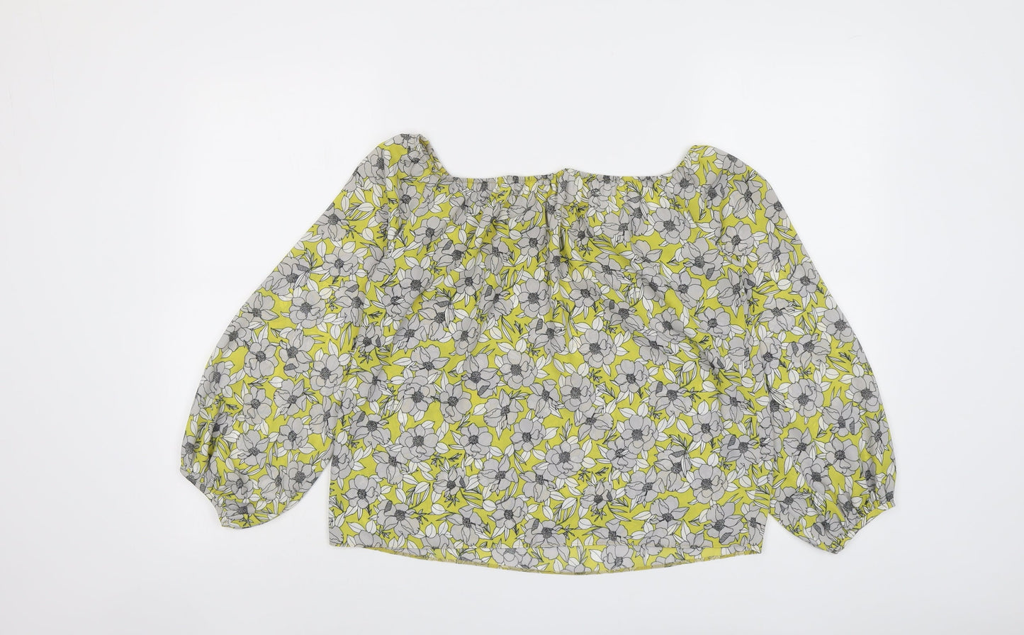 Miss Selfridge Womens Yellow Floral Polyester Basic Blouse Size 6 Off the Shoulder