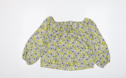 Miss Selfridge Womens Yellow Floral Polyester Basic Blouse Size 6 Off the Shoulder