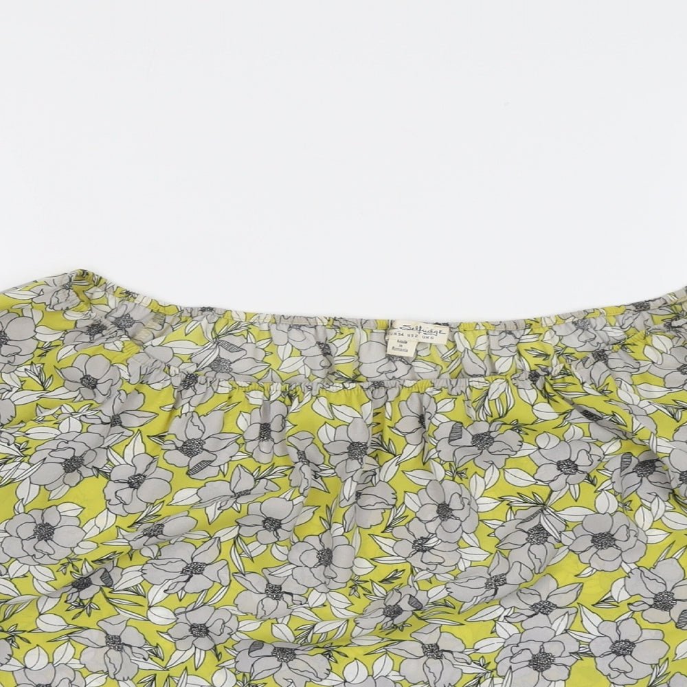 Miss Selfridge Womens Yellow Floral Polyester Basic Blouse Size 6 Off the Shoulder