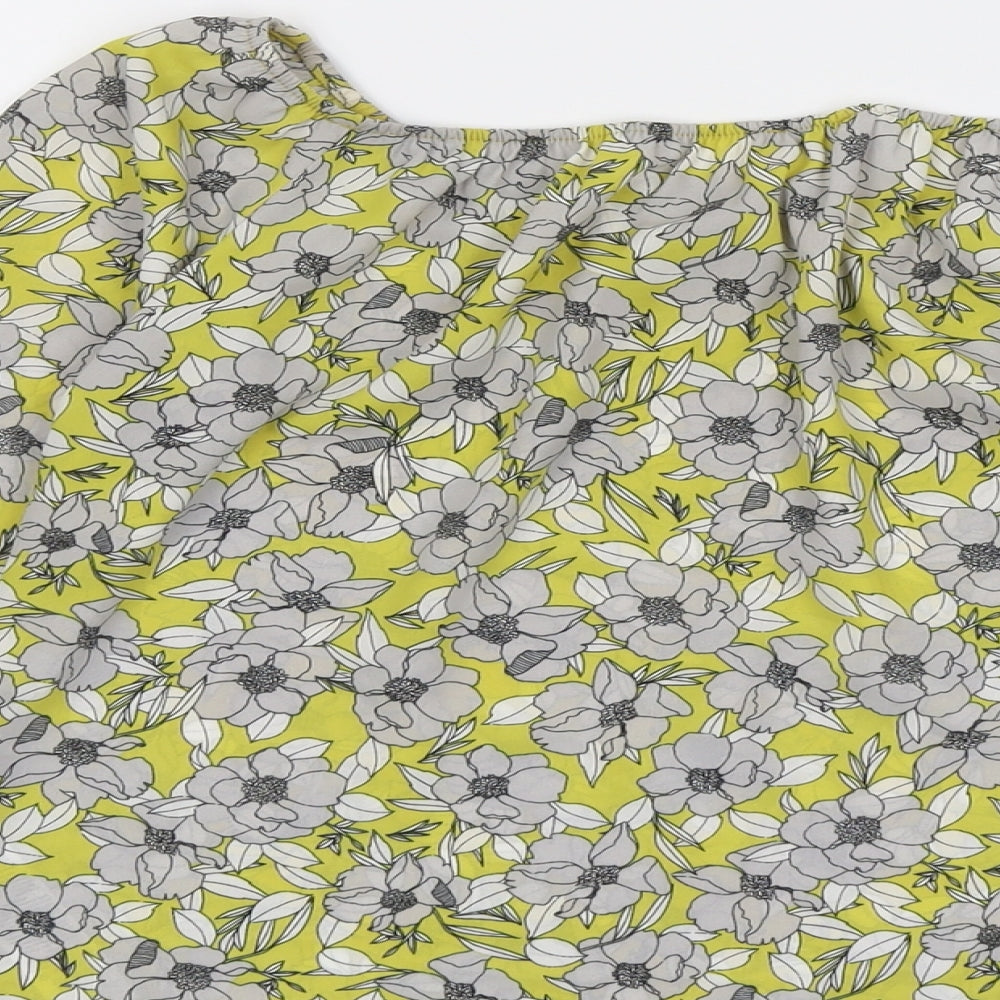 Miss Selfridge Womens Yellow Floral Polyester Basic Blouse Size 6 Off the Shoulder