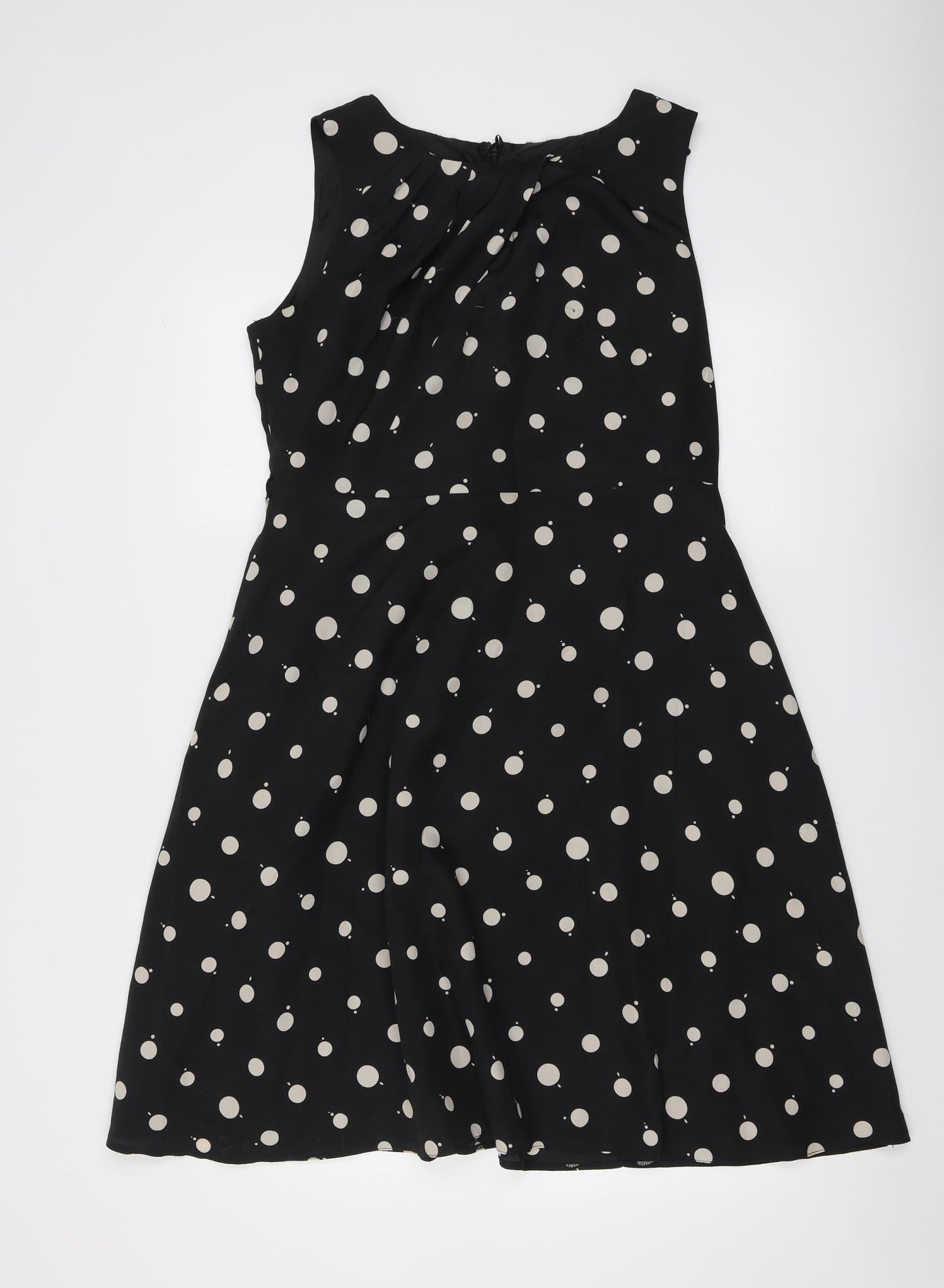 NEXT Womens Black Polka Dot Polyester Shift Size 14 Round Neck Zip