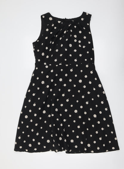 NEXT Womens Black Polka Dot Polyester Shift Size 14 Round Neck Zip