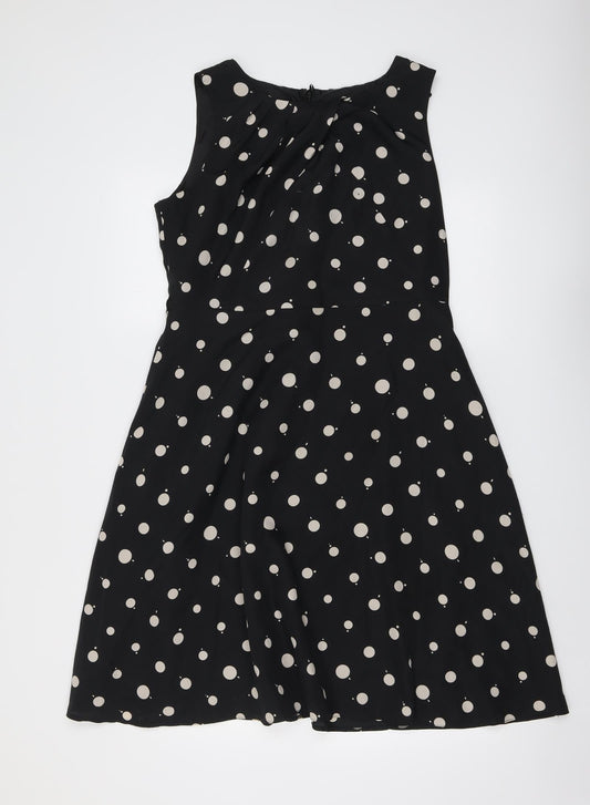 NEXT Womens Black Polka Dot Polyester Shift Size 14 Round Neck Zip