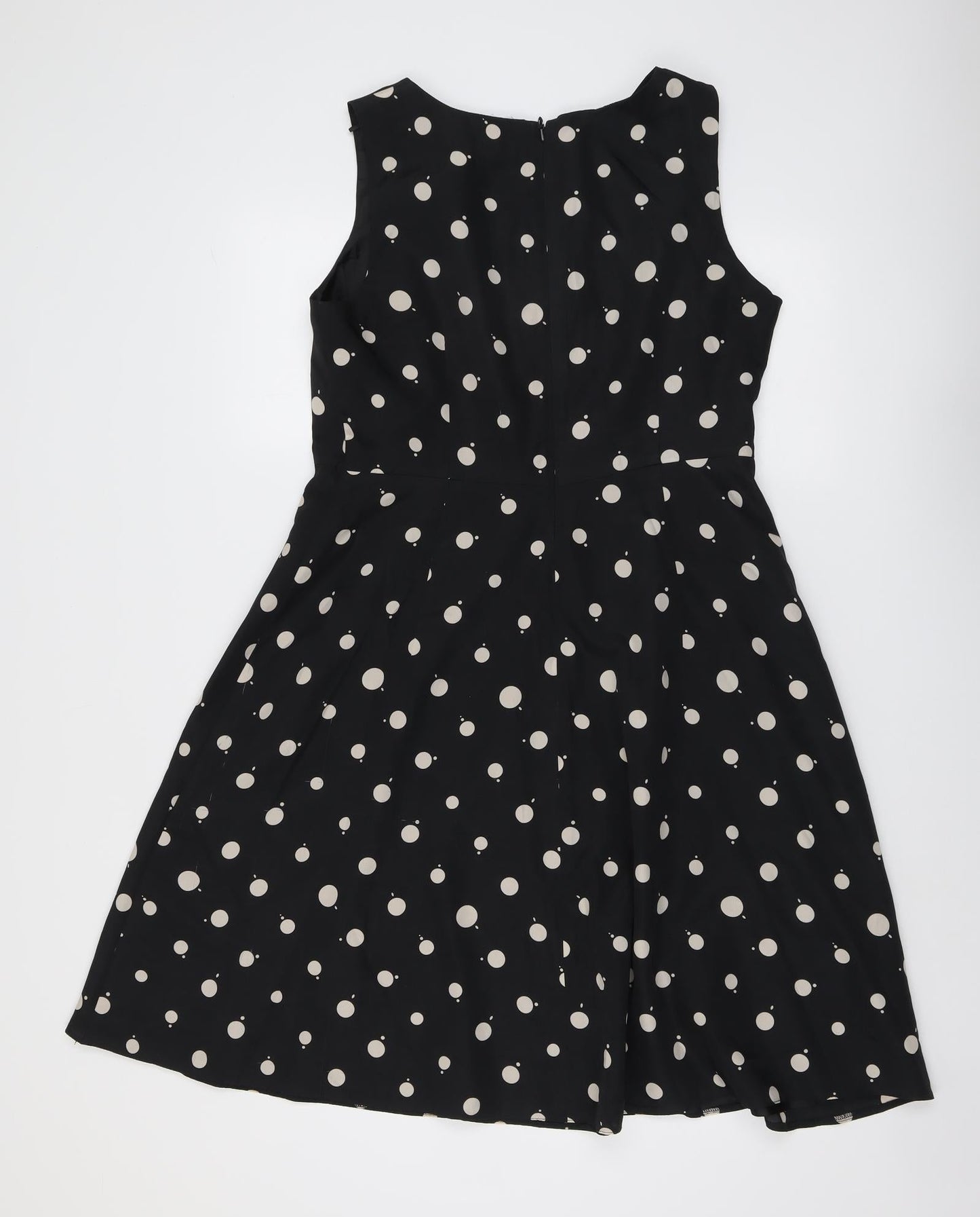 NEXT Womens Black Polka Dot Polyester Shift Size 14 Round Neck Zip
