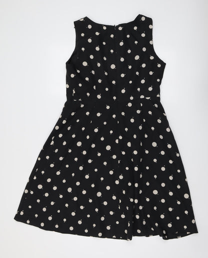 NEXT Womens Black Polka Dot Polyester Shift Size 14 Round Neck Zip
