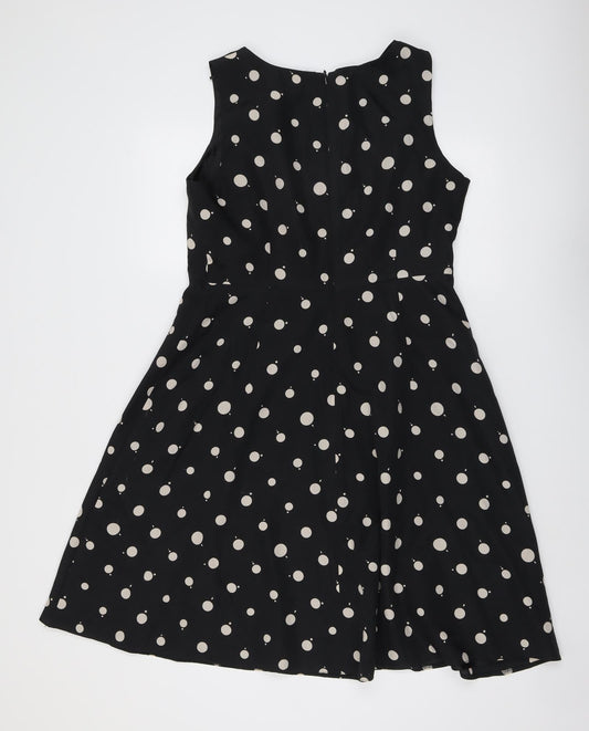 NEXT Womens Black Polka Dot Polyester Shift Size 14 Round Neck Zip