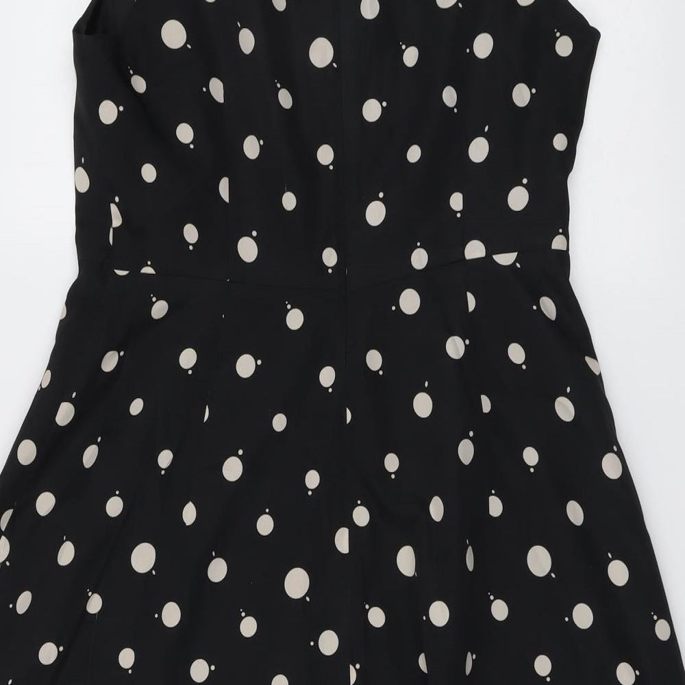 NEXT Womens Black Polka Dot Polyester Shift Size 14 Round Neck Zip