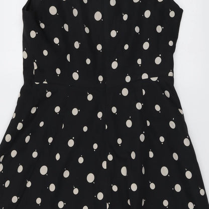 NEXT Womens Black Polka Dot Polyester Shift Size 14 Round Neck Zip