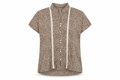Lauren Taylor Womens Brown Geometric Cotton Basic Button-Up Size M V-Neck