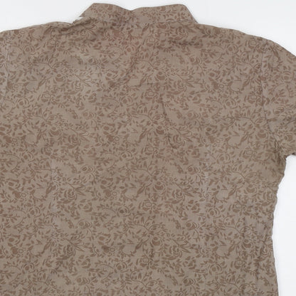 Lauren Taylor Womens Brown Geometric Cotton Basic Button-Up Size M V-Neck