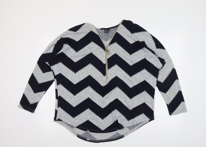 Izabel Womens Blue V-Neck Geometric Polyester Pullover Jumper Size 10