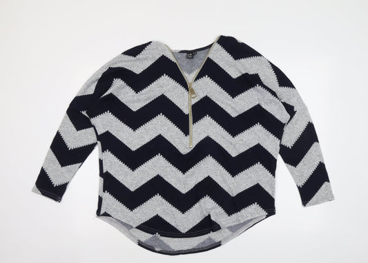 Izabel Womens Blue V-Neck Geometric Polyester Pullover Jumper Size 10