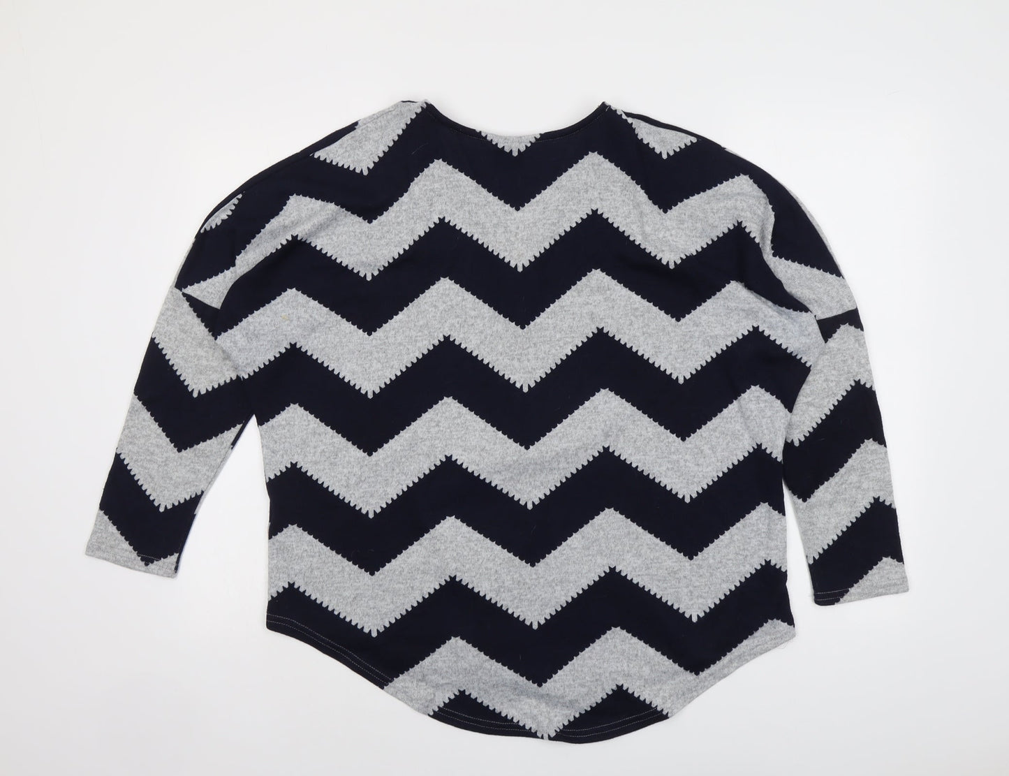 Izabel Womens Blue V-Neck Geometric Polyester Pullover Jumper Size 10