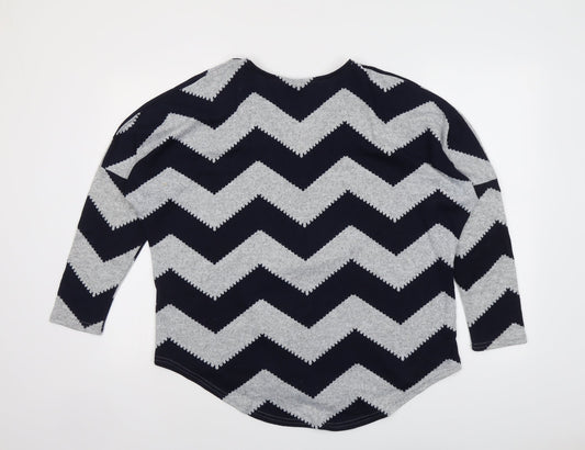 Izabel Womens Blue V-Neck Geometric Polyester Pullover Jumper Size 10