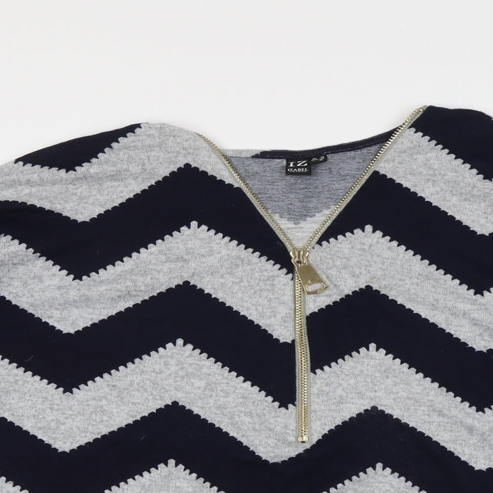 Izabel Womens Blue V-Neck Geometric Polyester Pullover Jumper Size 10