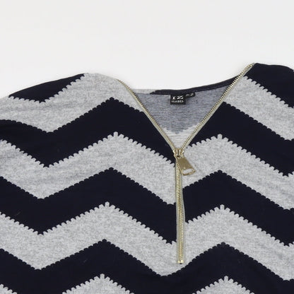 Izabel Womens Blue V-Neck Geometric Polyester Pullover Jumper Size 10