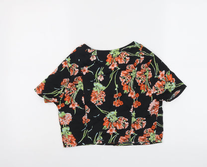 Band of Gypsies Womens Black Floral Polyester Cropped Blouse Size XS V-Neck