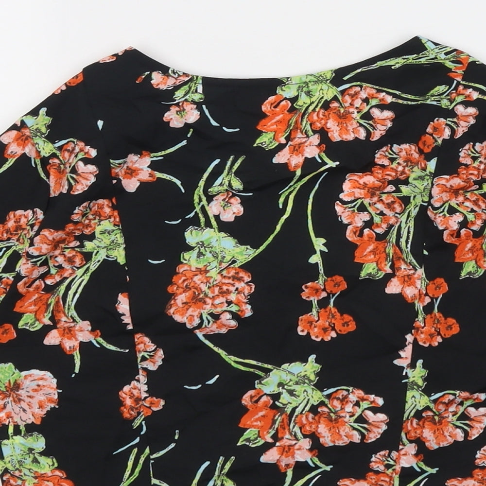 Band of Gypsies Womens Black Floral Polyester Cropped Blouse Size XS V-Neck