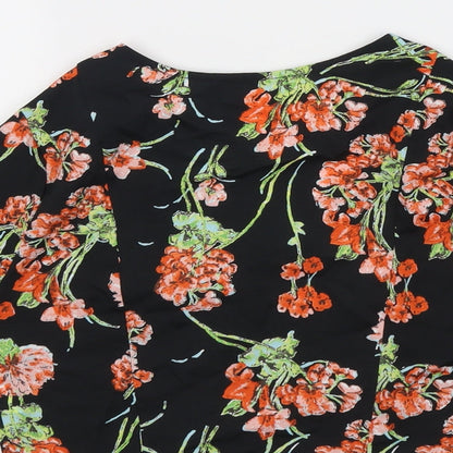 Band of Gypsies Womens Black Floral Polyester Cropped Blouse Size XS V-Neck