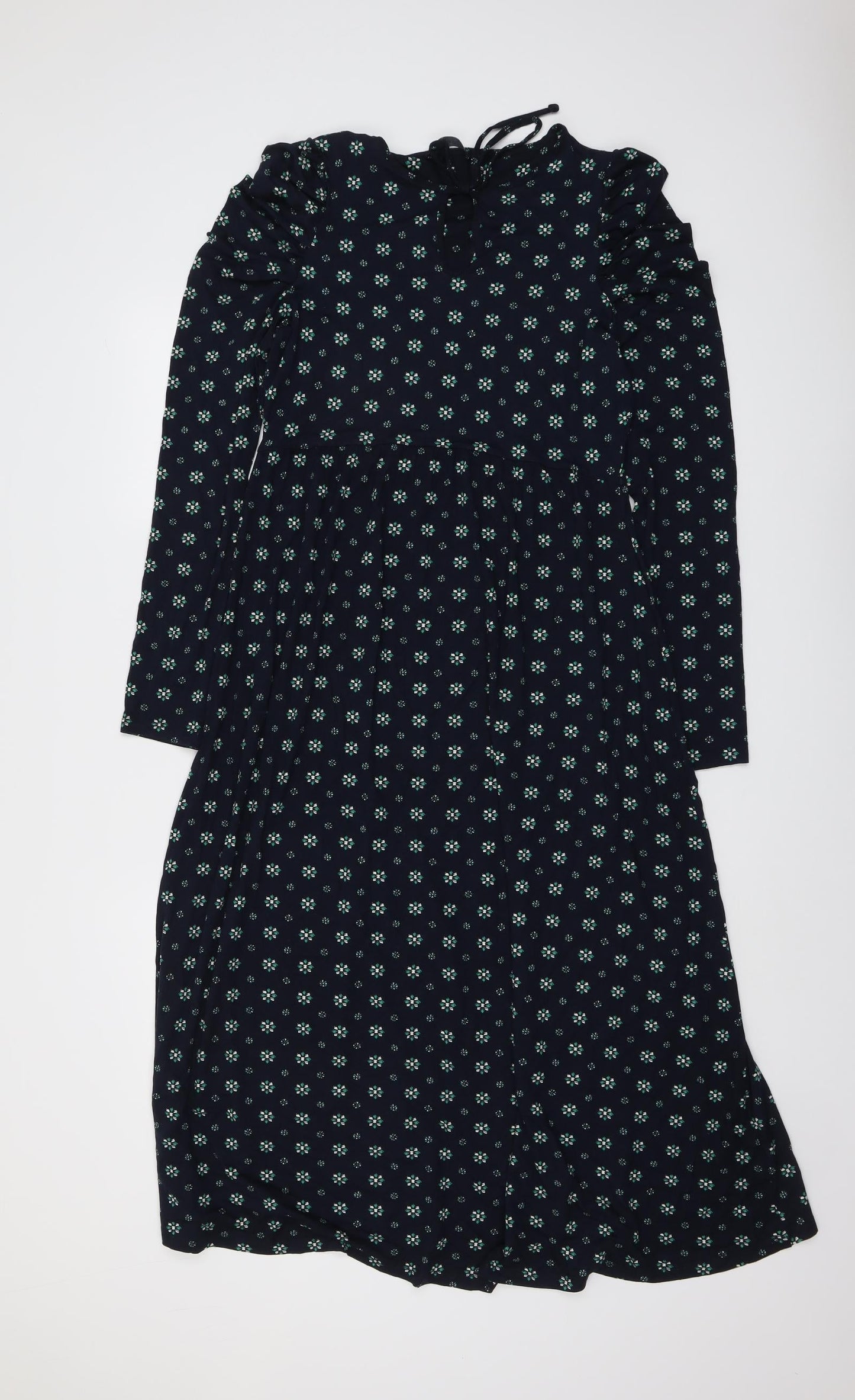 Marks and Spencer Womens Blue Geometric Viscose Trapeze & Swing Size 10 Round Neck Tie