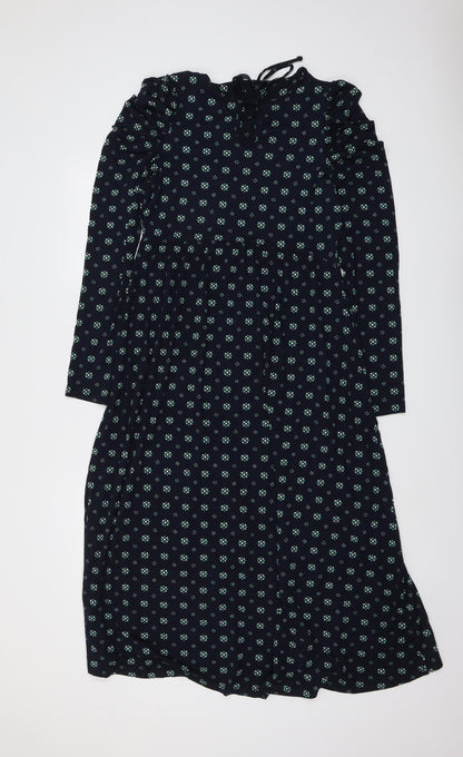 Marks and Spencer Womens Blue Geometric Viscose Trapeze & Swing Size 10 Round Neck Tie