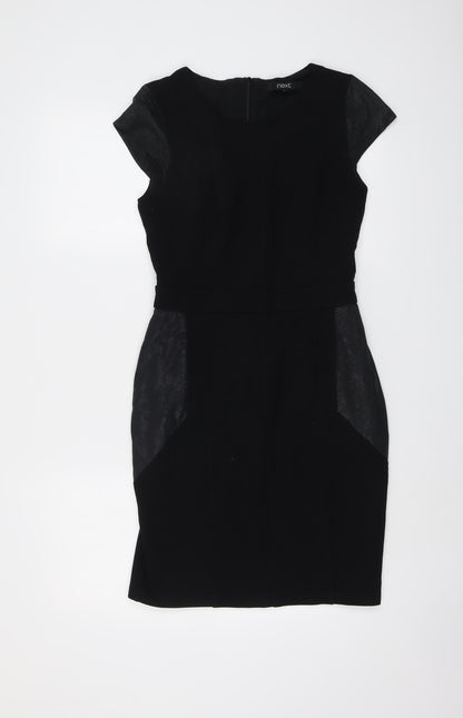 NEXT Womens Black Viscose Shift Size 8 Round Neck Zip - Snakeskin texture